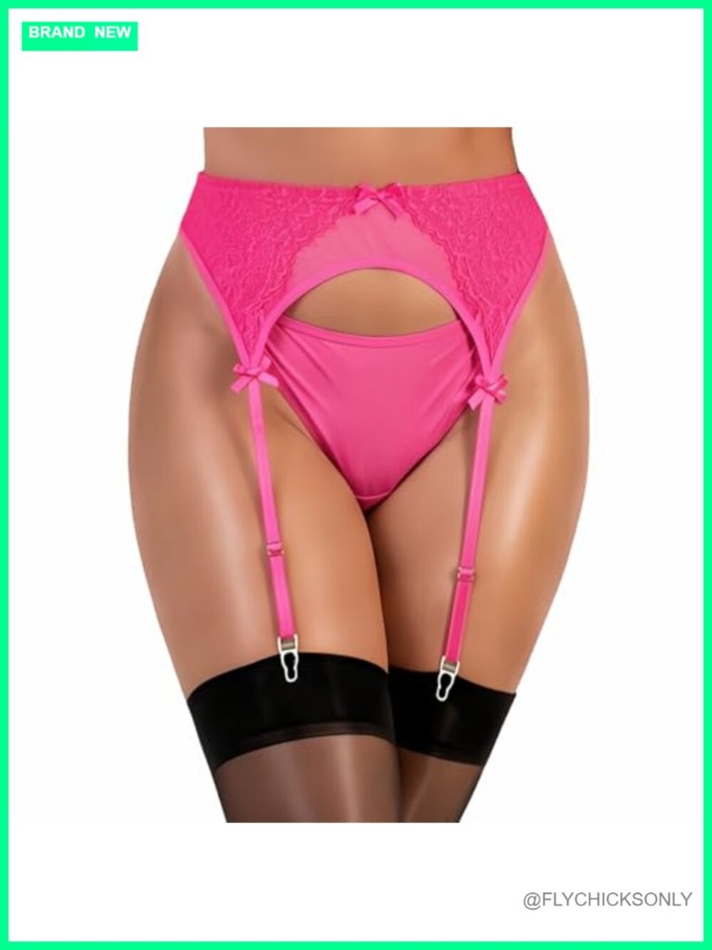 Lace Garter Belt with Metal Clips, 4 Adjustable Straps, Black Mesh Suspender